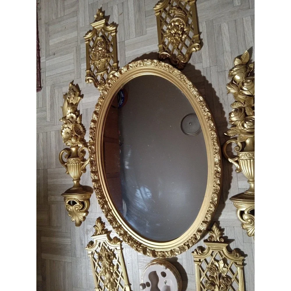 Vintage GILT WALL HANGING MIRROR SET